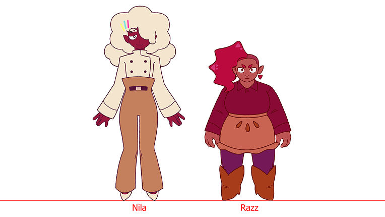 Just Desserts character lineup of Nila and Razz.